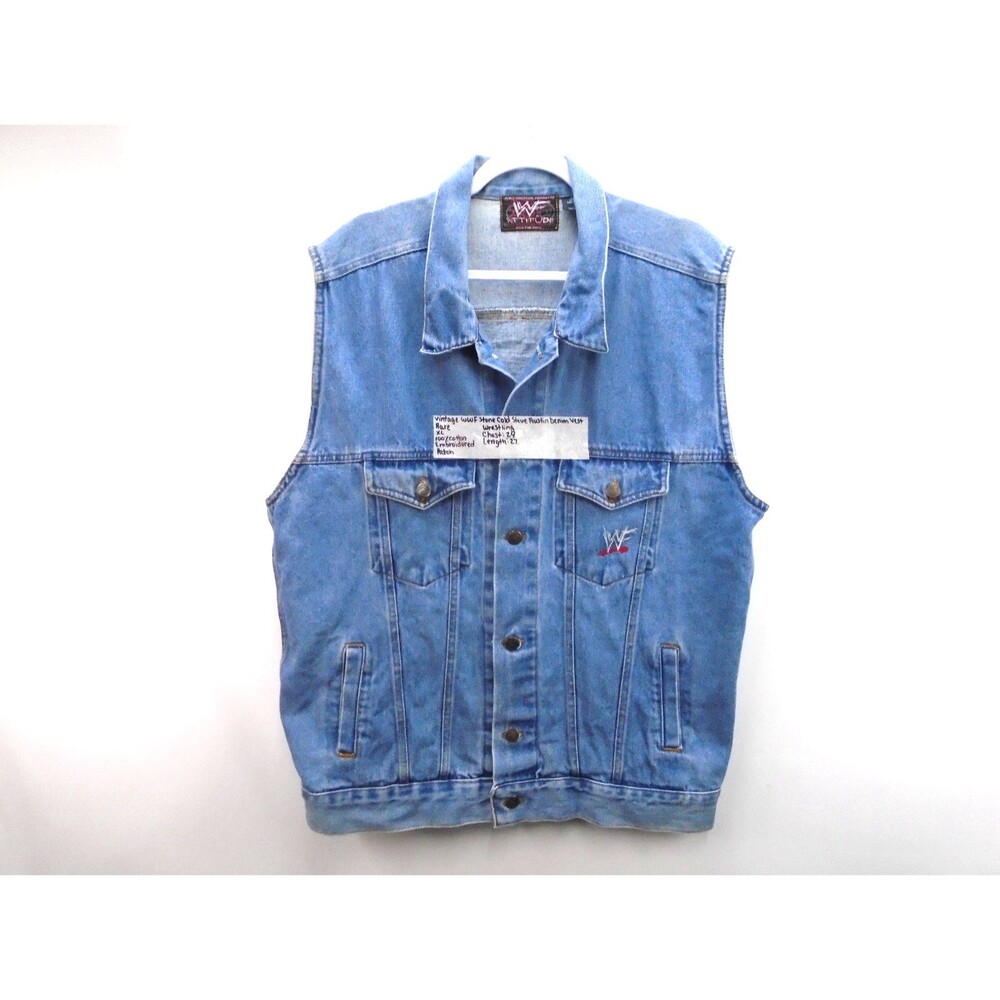 Vintage 1999 WWF Stone Cold Steve Austin Denim Vest XL Attitude Era Wrestling